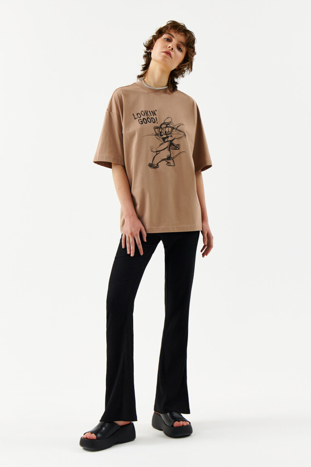 Футболка oversize с принтом том и джерри - цвет бежевый - 4