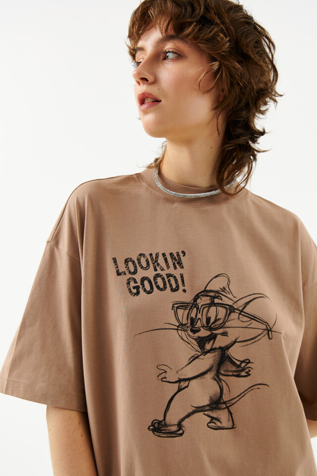 Футболка oversize с принтом том и джерри - цвет бежевый - 7