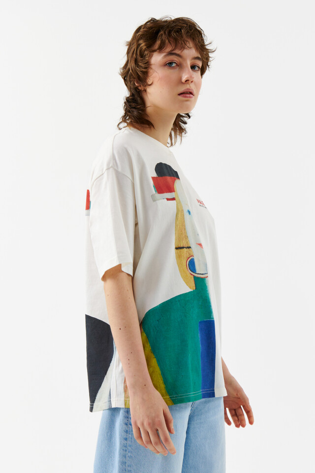 Футболка oversize с принтом - цвет бежевый - 6