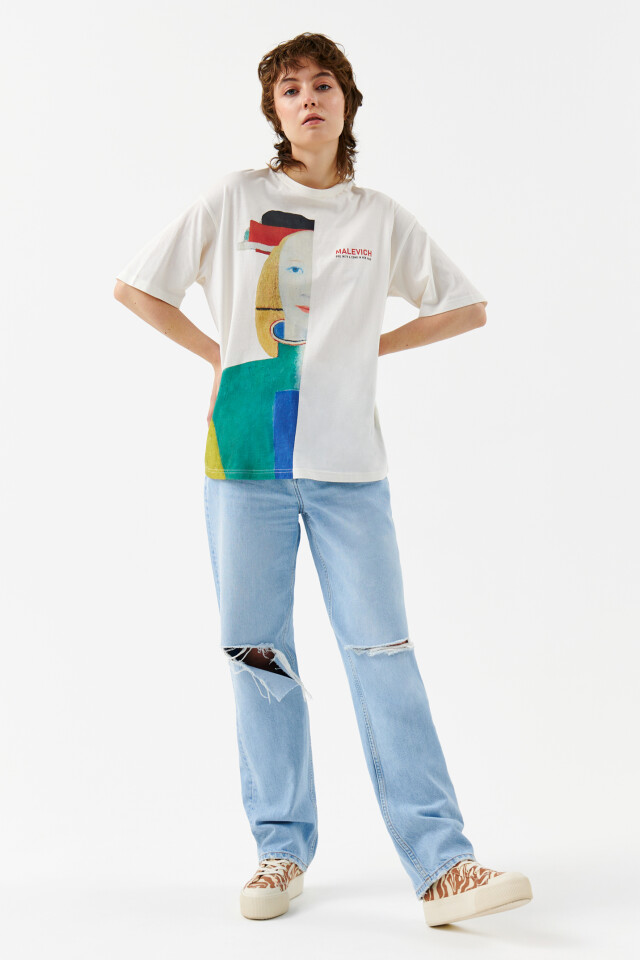 Футболка oversize с принтом - цвет бежевый - 7