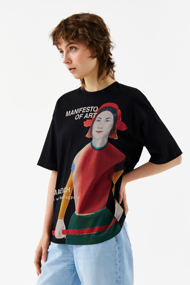 Футболка oversize с принтом - цвет черный - 3