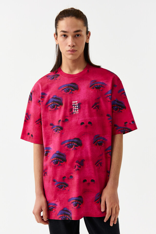 Футболка хлопковая oversize с принтом - цвет розовый - 1