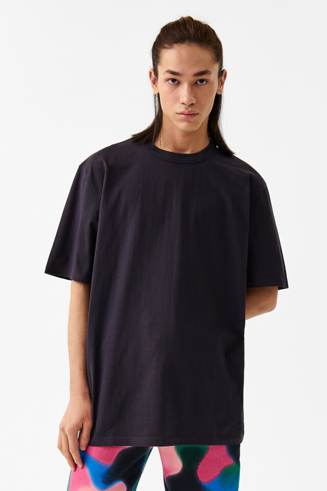 Футболка oversize хлопковая базовая - цвет черный - 2