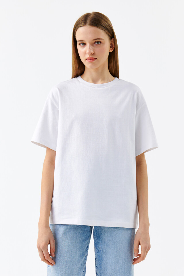 Футболка oversize хлопковая базовая - цвет белый - 1
