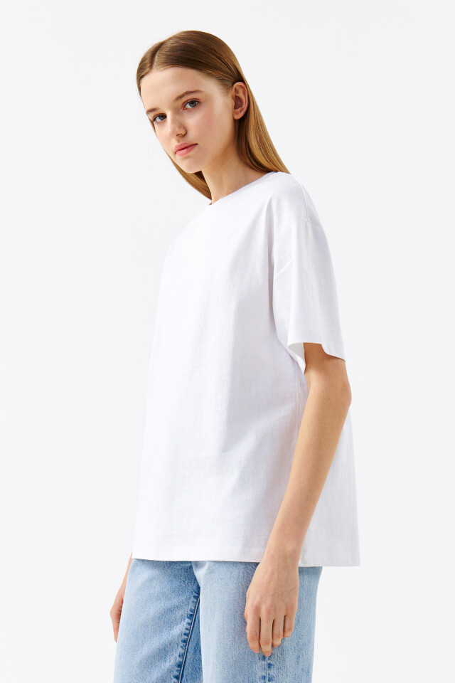 Футболка oversize хлопковая базовая - цвет белый - 3