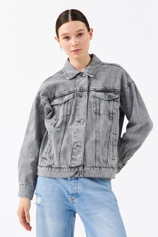 Куртка джинсовая oversize - цвет серый - 2