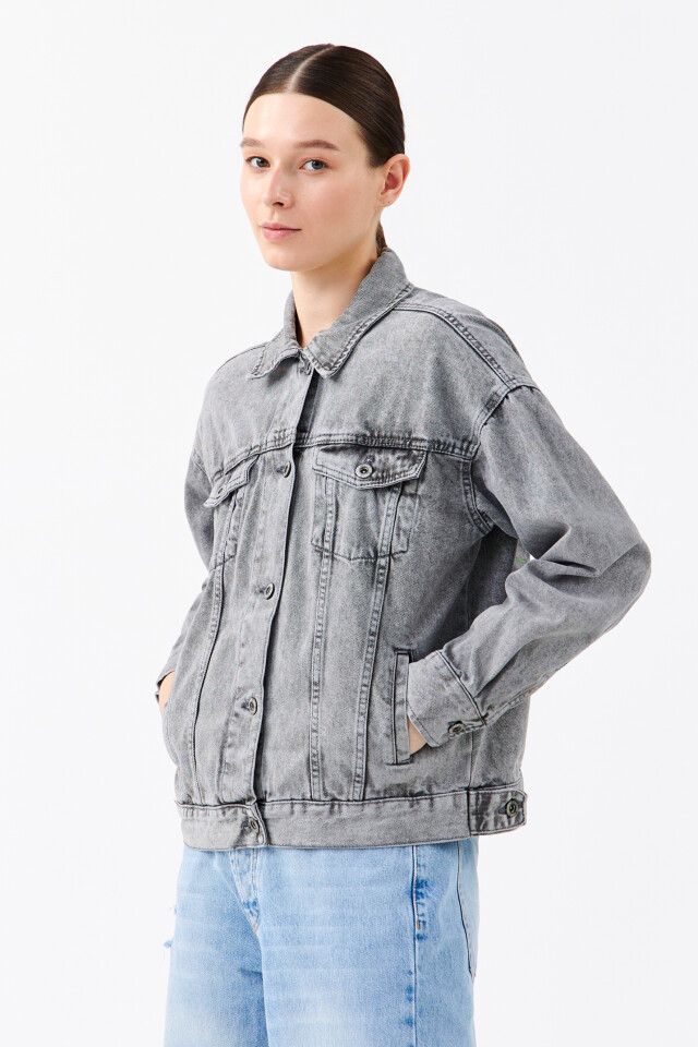 Куртка джинсовая oversize - цвет серый - 3