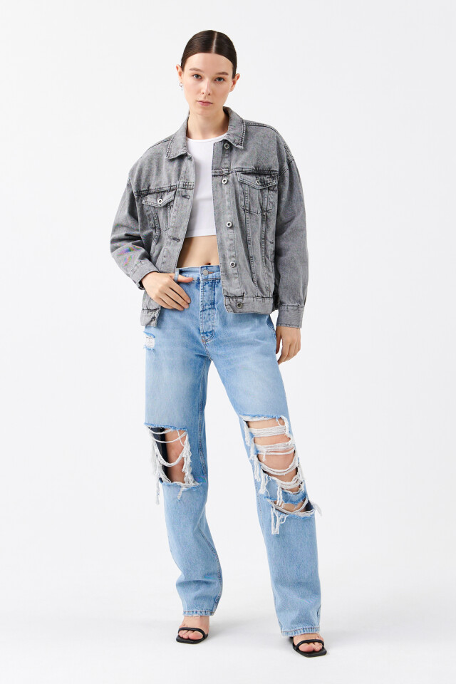 Куртка джинсовая oversize - цвет серый - 5