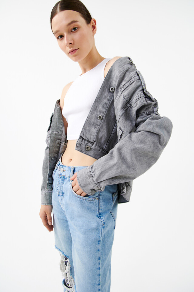 Куртка джинсовая oversize - цвет серый - 1