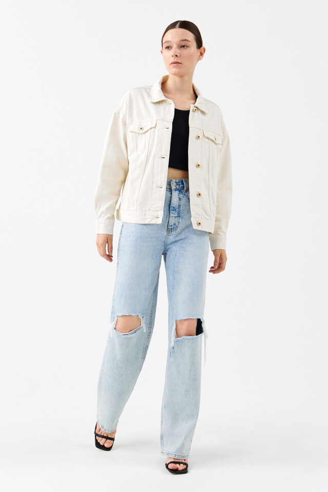 Куртка джинсовая oversize - цвет бежевый - 1