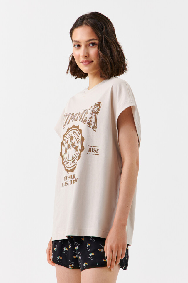 Футболка oversize с принтом summer - цвет бежевый - 2