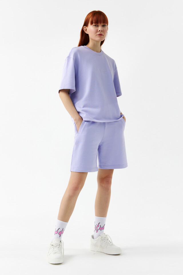 Футболка хлопковая oversize - цвет сиреневый - 4