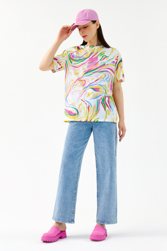 Футболка хлопковая oversize с принтом - цвет мультиколор - 4