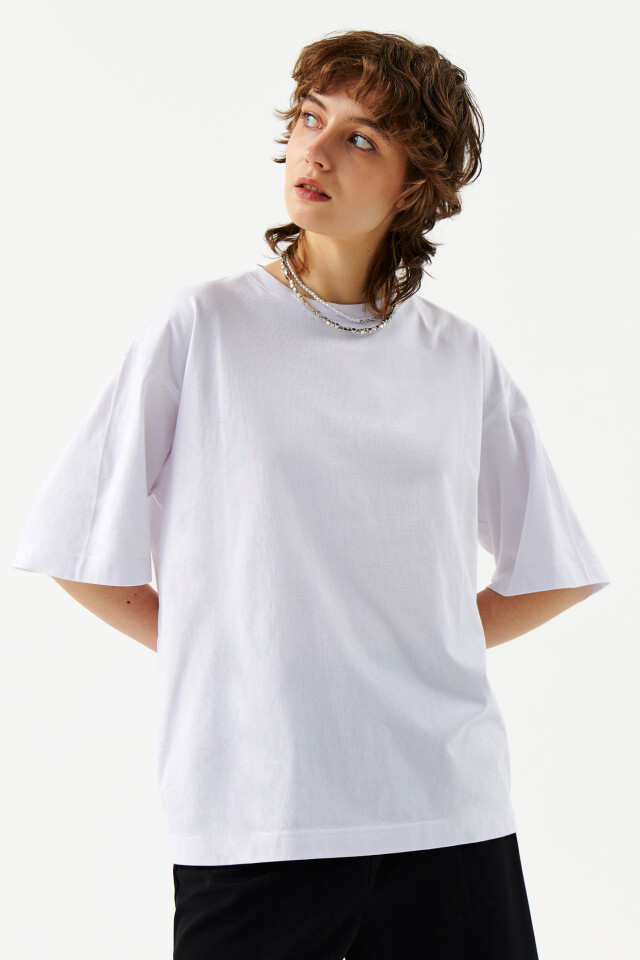 Футболка хлопковая базовая oversize - цвет белый - 1