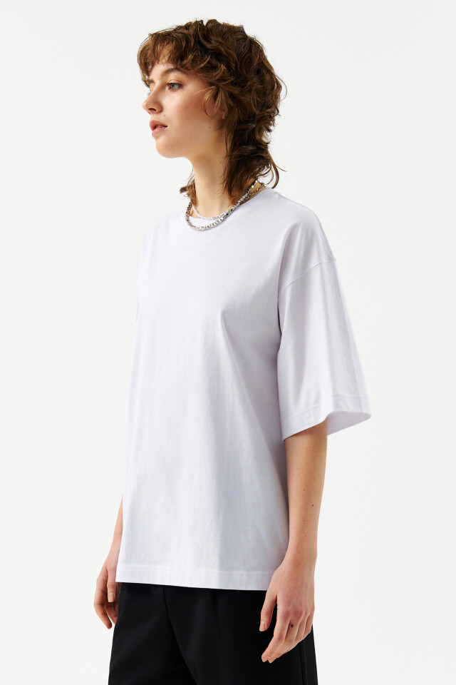 Футболка хлопковая базовая oversize - цвет белый - 3