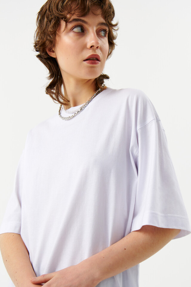 Футболка хлопковая базовая oversize - цвет белый - 7