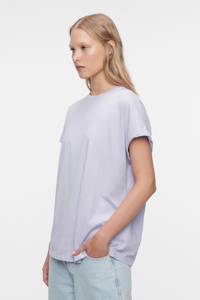 Футболка oversize хлопковая с подвернутыми рукавами - цвет сиреневый - 1