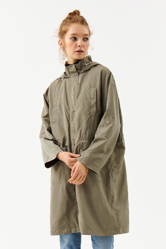 Плащ oversize с капюшоном - цвет зеленый - 1