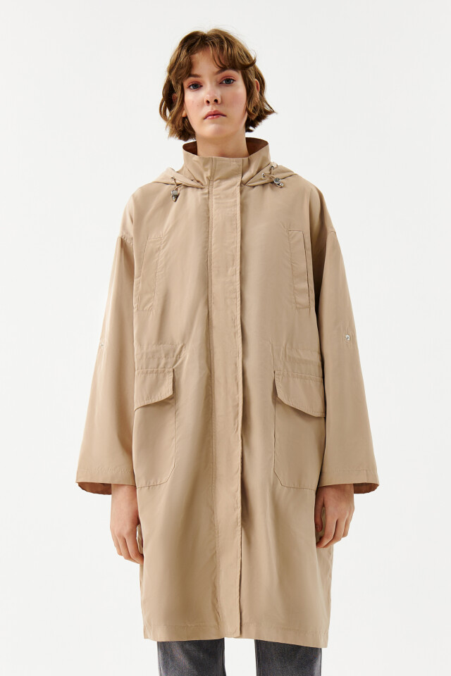 Плащ oversize с капюшоном - цвет бежевый - 1