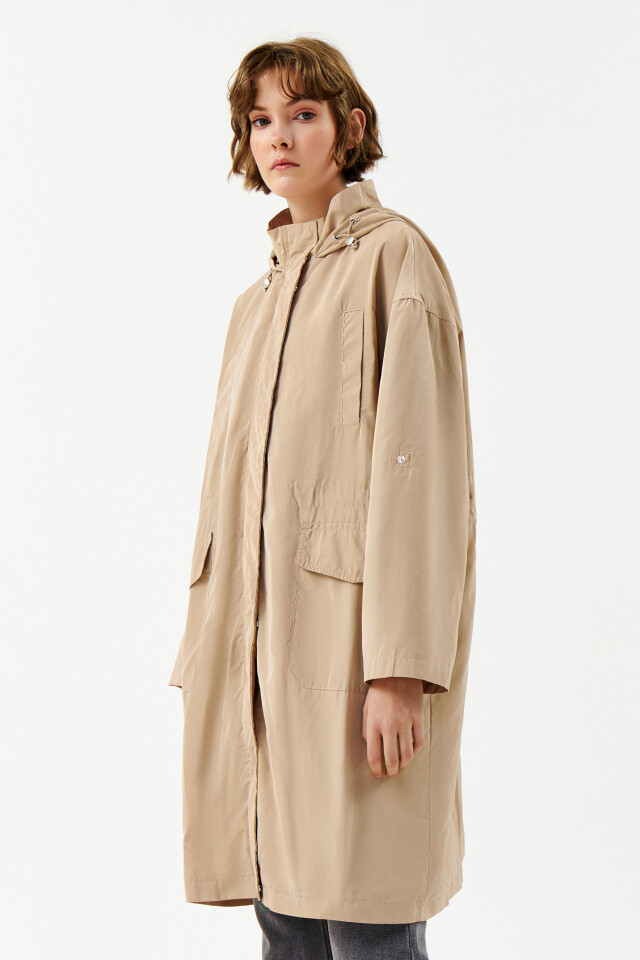 Плащ oversize с капюшоном - цвет бежевый - 3