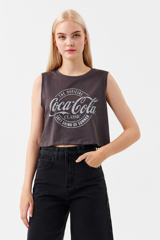 Майка хлопковая с принтом coca-cola - цвет серый - 1