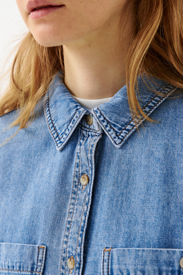 Рубашка джинсовая oversize - цвет голубой - 6