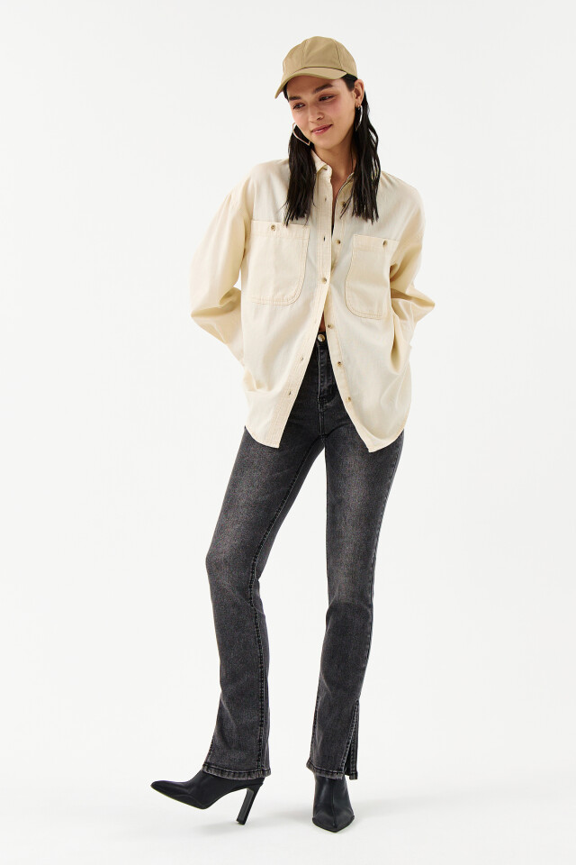 Рубашка джинсовая oversize - цвет белый - 4
