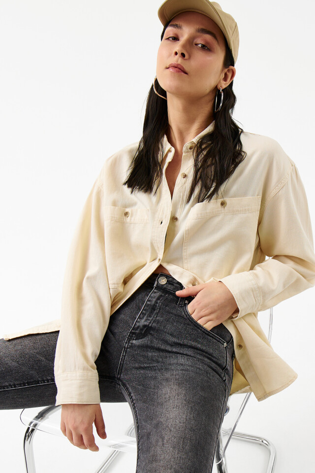 Рубашка джинсовая oversize - цвет белый - 5