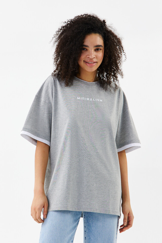 Футболка oversize с надписью - цвет серый - 1