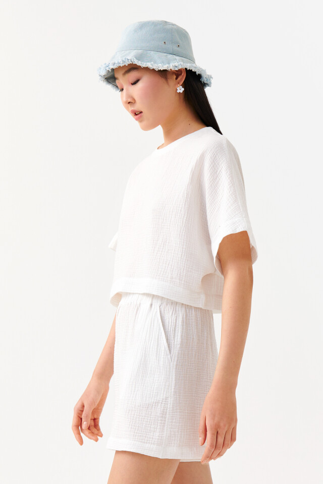 Футболка oversize укороченная - цвет белый - 3