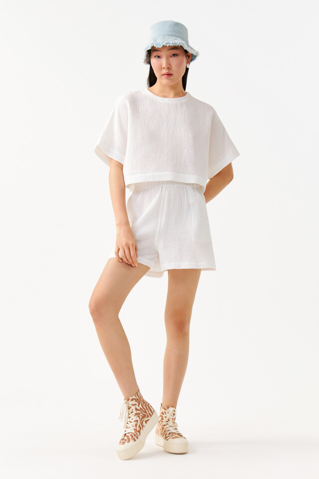Футболка oversize укороченная - цвет белый - 4