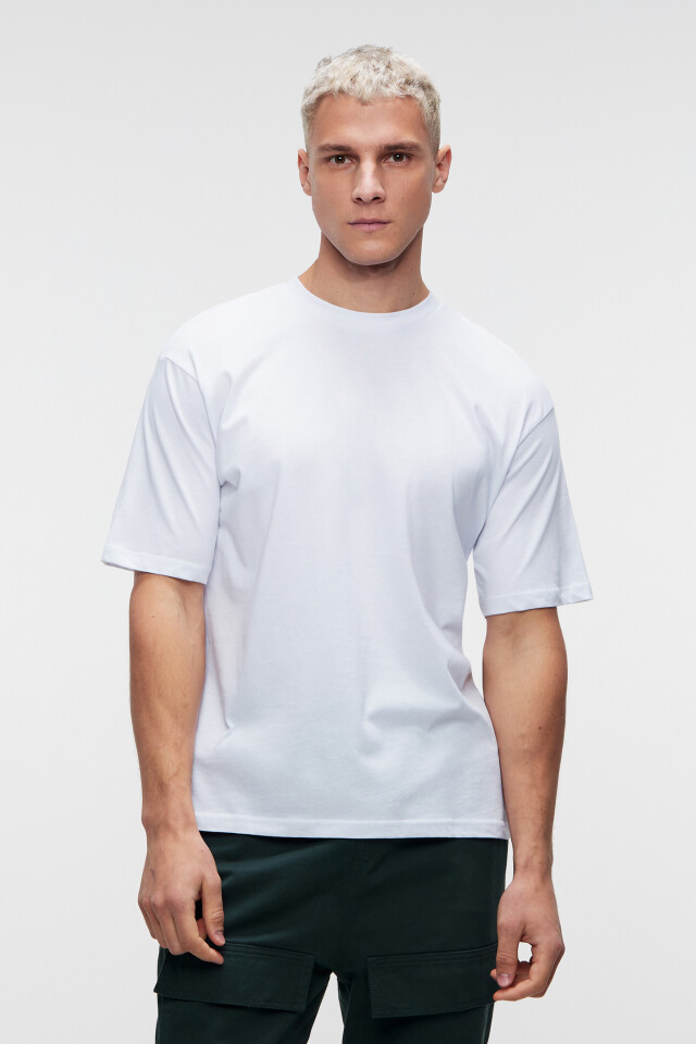 Футболка хлопковая базовая oversize - цвет белый - 1