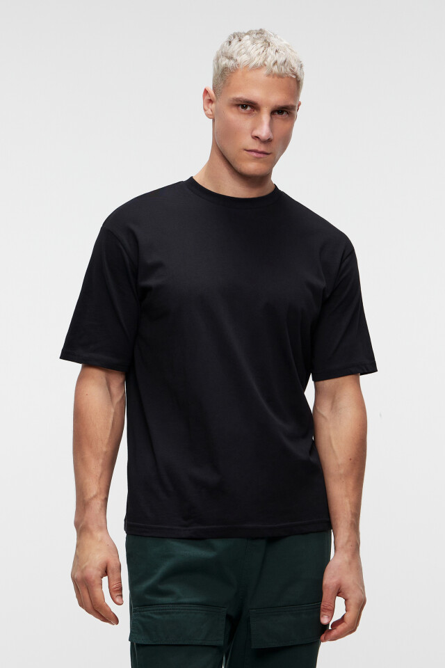 Футболка хлопковая базовая oversize - цвет черный - 1