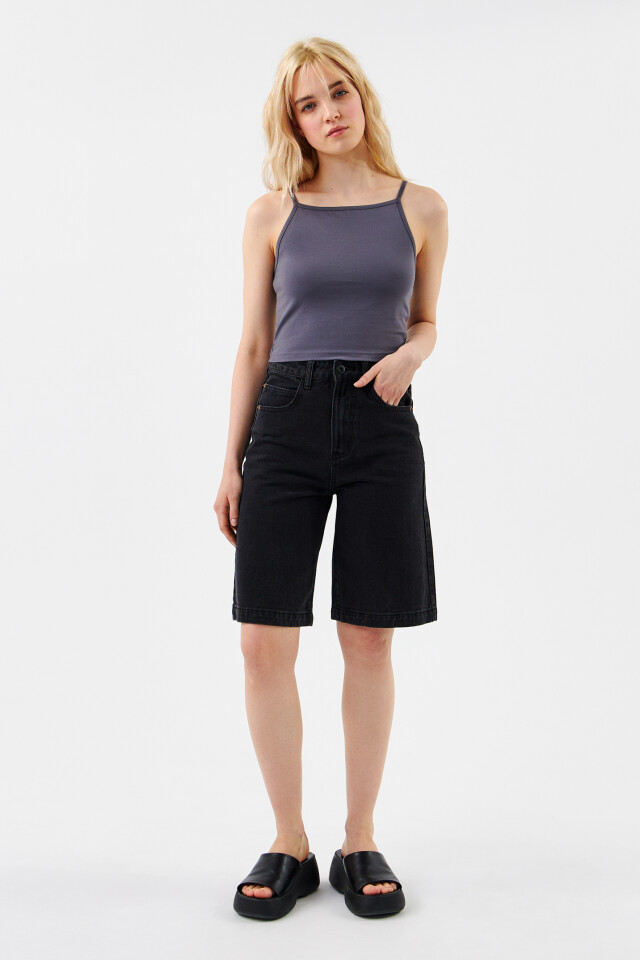 Майка CROPTOP хлопковая на тонких бретелях - цвет серый - 4