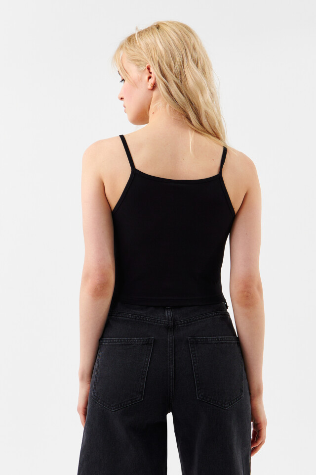 Майка CROPTOP хлопковая на тонких бретелях - цвет черный - 3