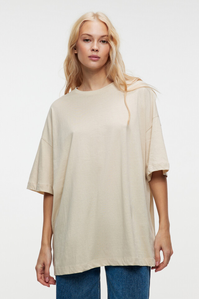 Футболка oversize хлопковая базовая - цвет бежевый - 1