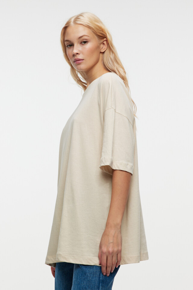 Футболка oversize хлопковая базовая - цвет бежевый - 2
