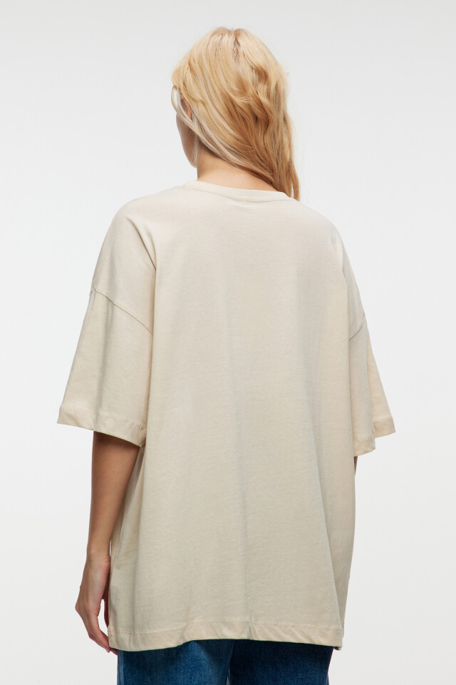 Футболка oversize хлопковая базовая - цвет бежевый - 3