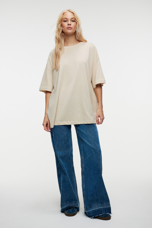 Футболка oversize хлопковая базовая - цвет бежевый - 4