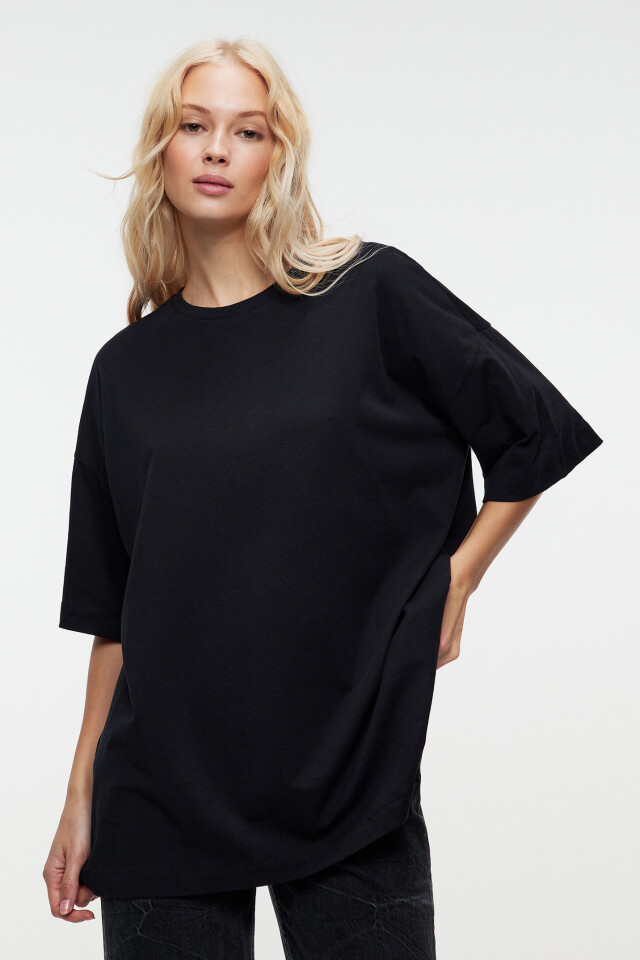 Футболка oversize хлопковая базовая - цвет черный - 1