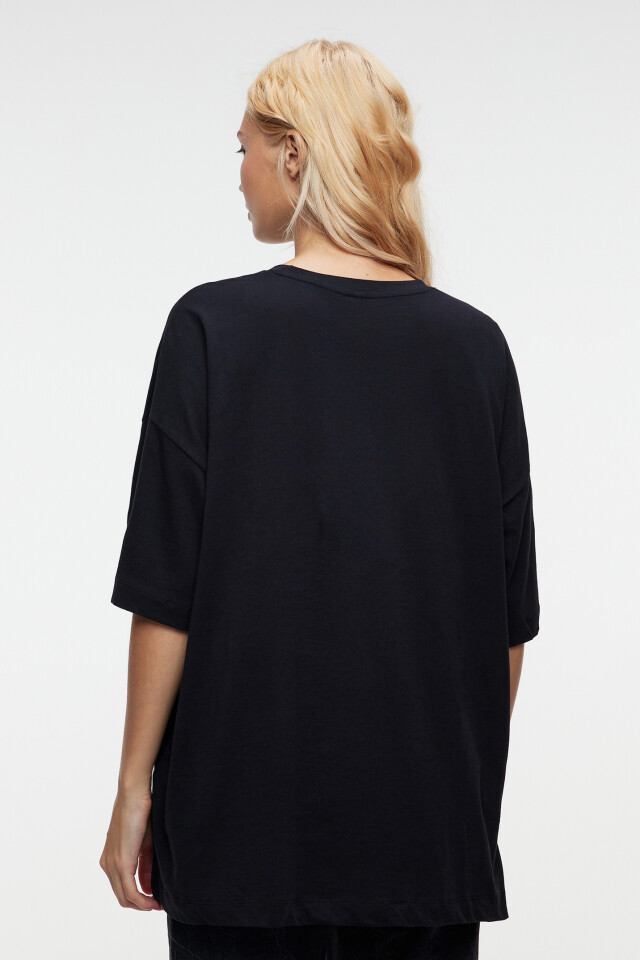 Футболка oversize хлопковая базовая - цвет черный - 3