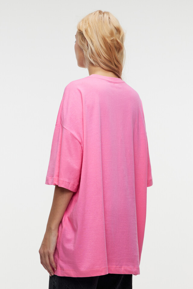 Футболка oversize хлопковая базовая - цвет розовый - 3