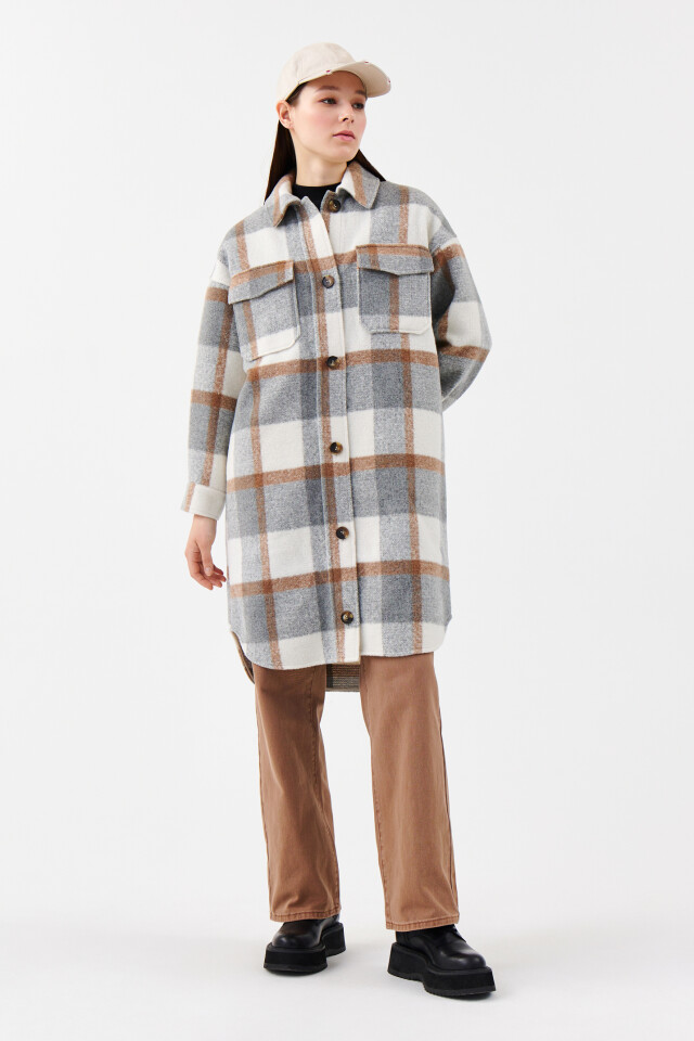 Куртка-рубашка удлиненная oversize - цвет серый - 1