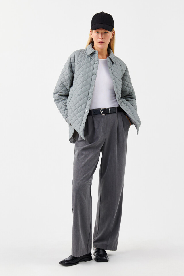 Куртка-рубашка стеганая oversize - цвет мятный - 4