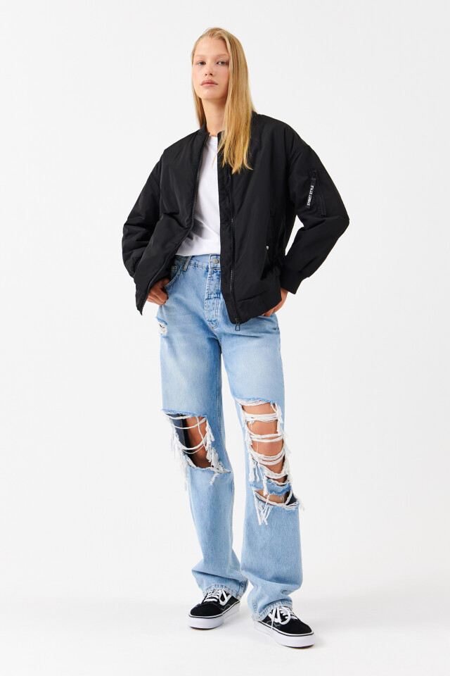 Куртка-бомбер утепленная oversize - цвет черный - 4