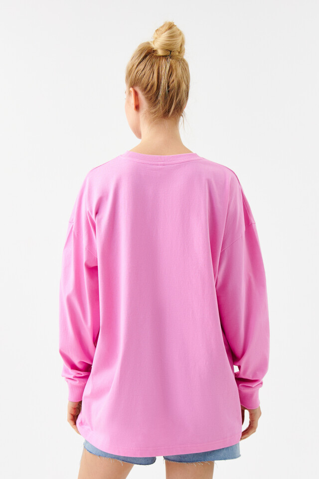 Лонгслив oversize хлопковый с принтом - цвет розовый - 4