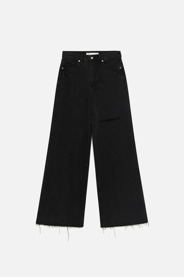 Джинсы wide leg с обрезанными краями - цвет черный - 7