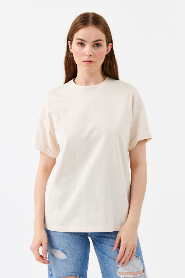 Футболка хлопковая oversize базовая - цвет бежевый - 1