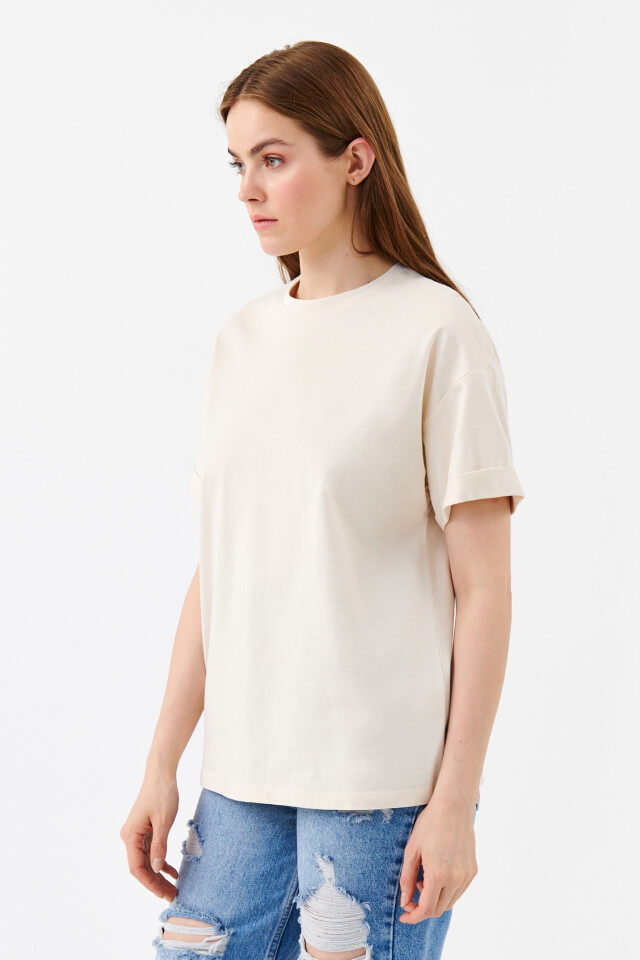 Футболка хлопковая oversize базовая - цвет бежевый - 2