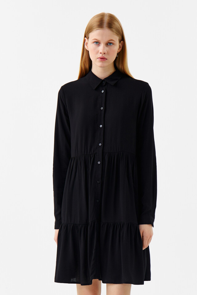 Платье-рубашка вискозное oversize - цвет черный - 1